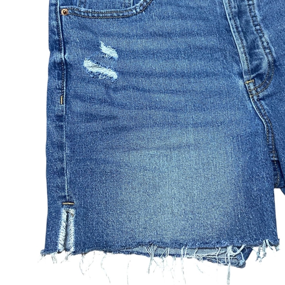 Old Navy OG Straight High Rise Button Fly Distressed Denim Shorts Preppy Blue 12 - Picture 7 of 9